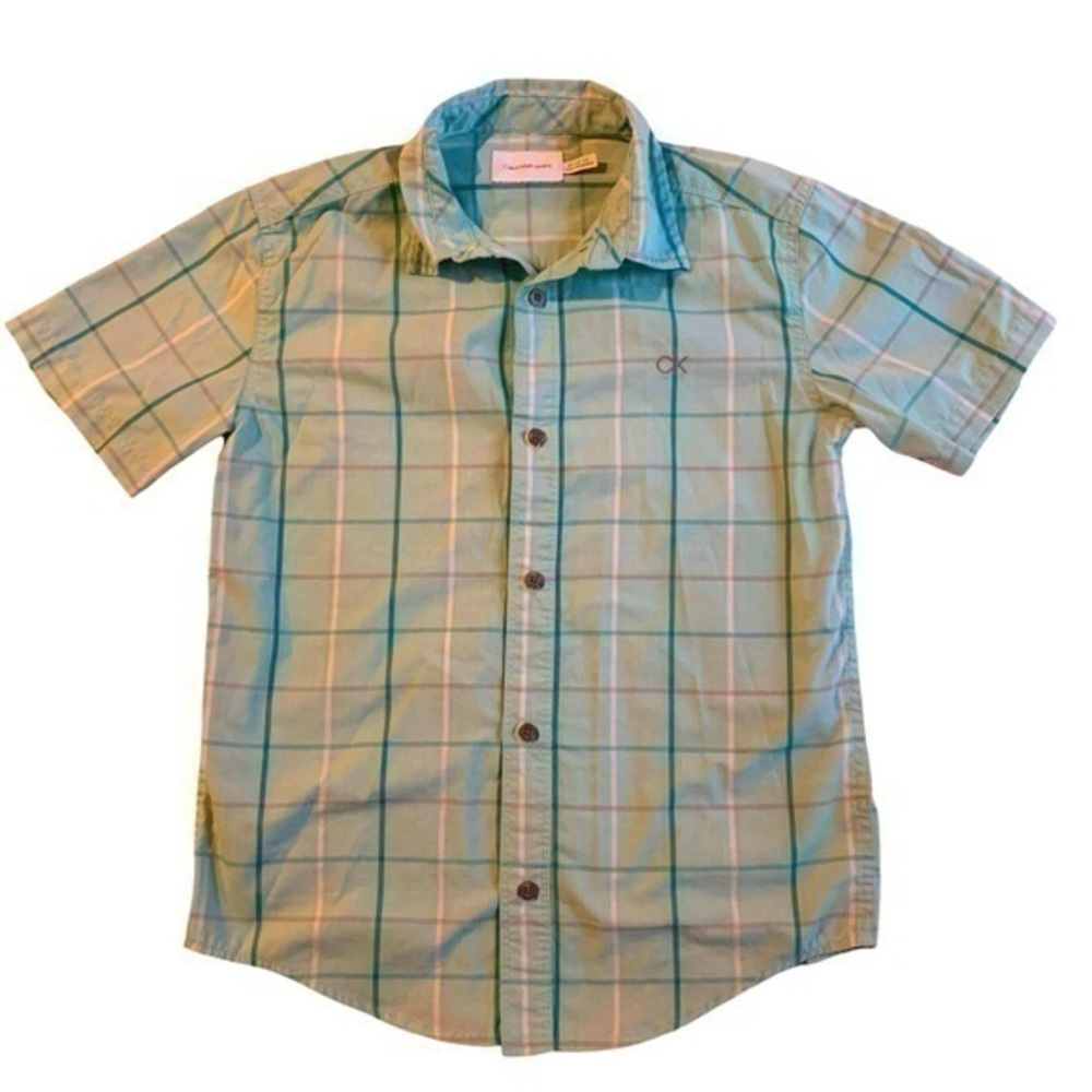 3/$25 Calvin Klein Boys Plaid Button Down Dress Shirt sz 10/12 10 12 Medium